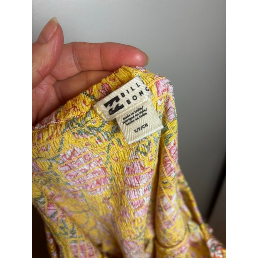 Billabong Mini Dress S Yellow Pink Floral Smocked NWT boho surf beach - Picture 8 of 8